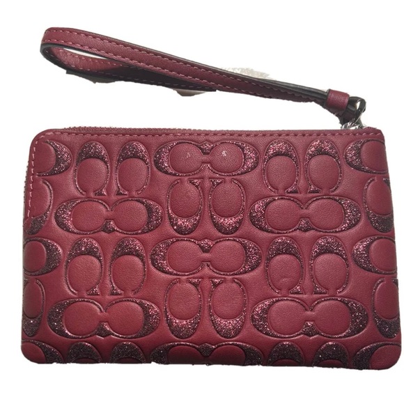 NWT COACH F80214 CORNER ZIP WRISTLET IN SIGNATURE LEATHER - WINE - Picture 2 of 4